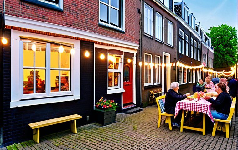 Cozy Neighborhood BBQ**

*   **Prompt:** "A vibrant and lively street barbecue (straatbarbecue) in a typical Dutch neighborhood. String lights illuminate cheerful neighbors of all ages, laughing and sharing food around picnic tables. The scene evokes a sense of 'gezelligheid' and community spirit. In the background, classic Dutch houses with flower-filled window boxes are visible."

**