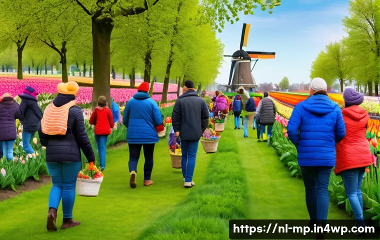 마이크로커뮤니티의 개인화된 경험 제공하기 - A vibrant community gathering in a Dutch park during spring, featuring diverse groups of people enga...
