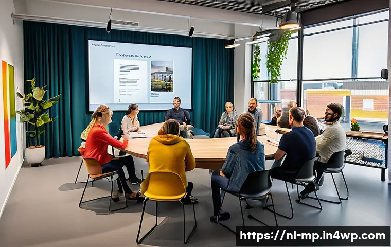 마이크로커뮤니티의 참여 유도 캠페인 기획 - A vibrant microcommunity meeting scene set in a modern Dutch coworking space, featuring diverse adul...