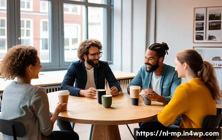 마이크로커뮤니티에서 영향력 있는 사용자 육성하기 - A vibrant Dutch microcommunity gathering in a modern coworking space in Amsterdam, featuring diverse...