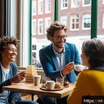 Home 20 마이크로커뮤니티에서의 비즈니스 성장 전략 - A vibrant local community meet-up in Amsterdam featuring a diverse group of adults casually dressed,...
