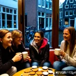 마이크로커뮤니티 성장의 핵심 요소 - Photorealistic intimate neighborhood microcommunity gathering in a cozy Amsterdam canal-house living...