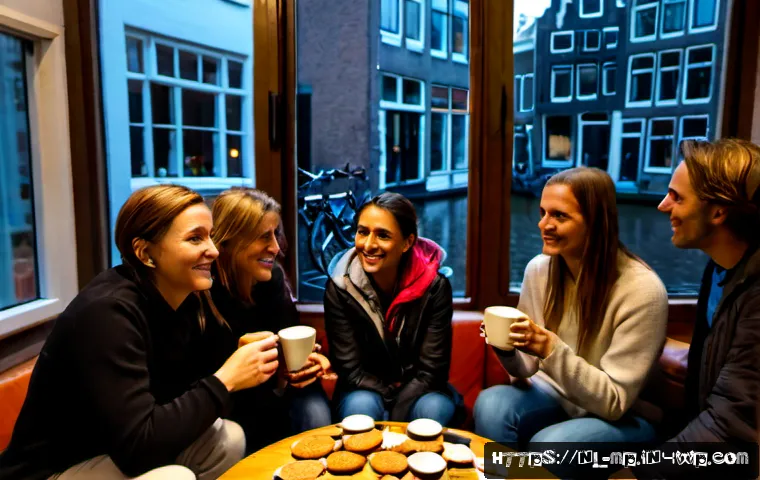 마이크로커뮤니티 성장의 핵심 요소 - Photorealistic intimate neighborhood microcommunity gathering in a cozy Amsterdam canal-house living...
