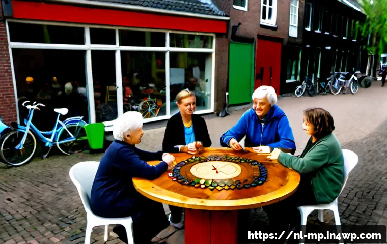 마이크로커뮤니티의 장기 전략 수립하기 - Photorealistic documentary-style scene inside a bright neighborhood community hub in Utrecht, a dive...