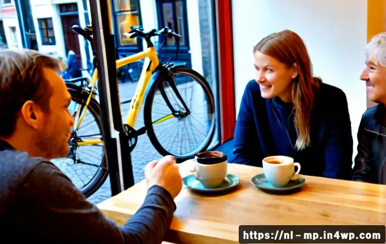 마이크로커뮤니티 내 사용자 유형 분석 - Photorealistic Dutch neighborhood microcommunity gathering in a bright Amsterdam café, a diverse sma...